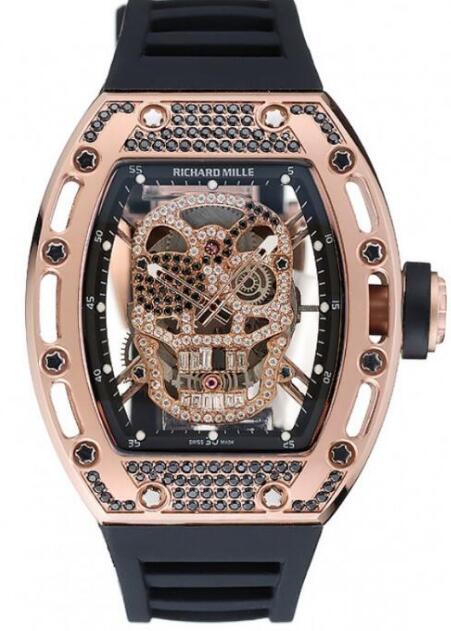 Richard Mille RM 052 Tourbillon Skull Rose Gold with black diamonds Replica Watch